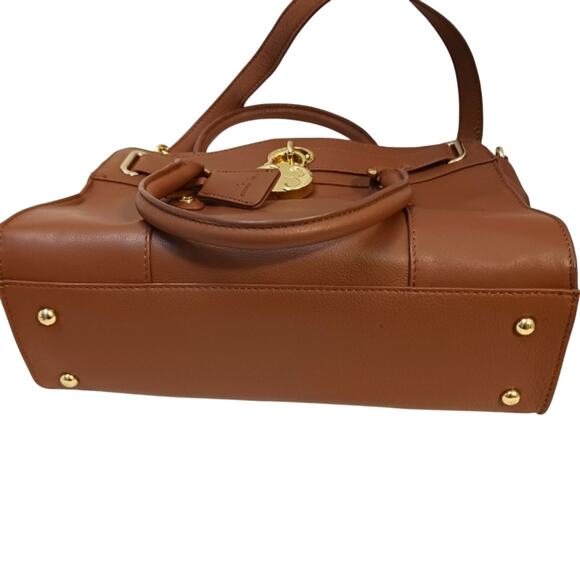 Emma Fox Leather Designer Purse  BROWN w GOLD Chain Strap Fancy Business $200 - Picture 11 of 16